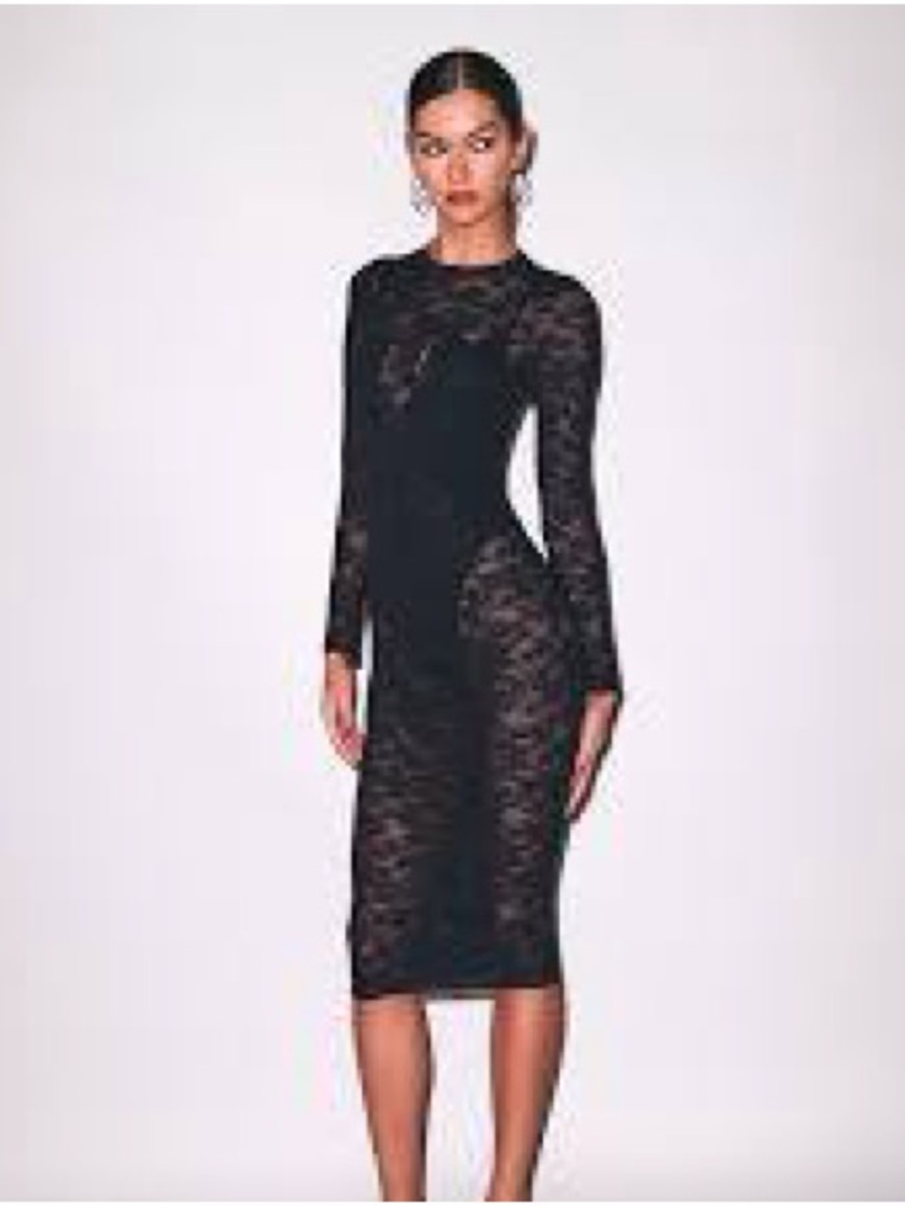 Fleur du Mal Black Lace Long-Sleeve Midi Dress
